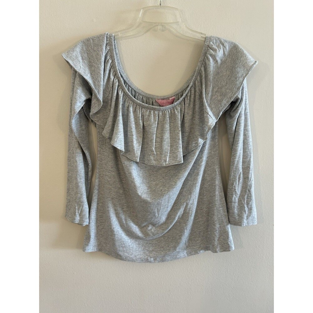 Lilly Pullitzer Augustus Top Off Shoulder Long Sleeve Cotton Blend Gray Sz S